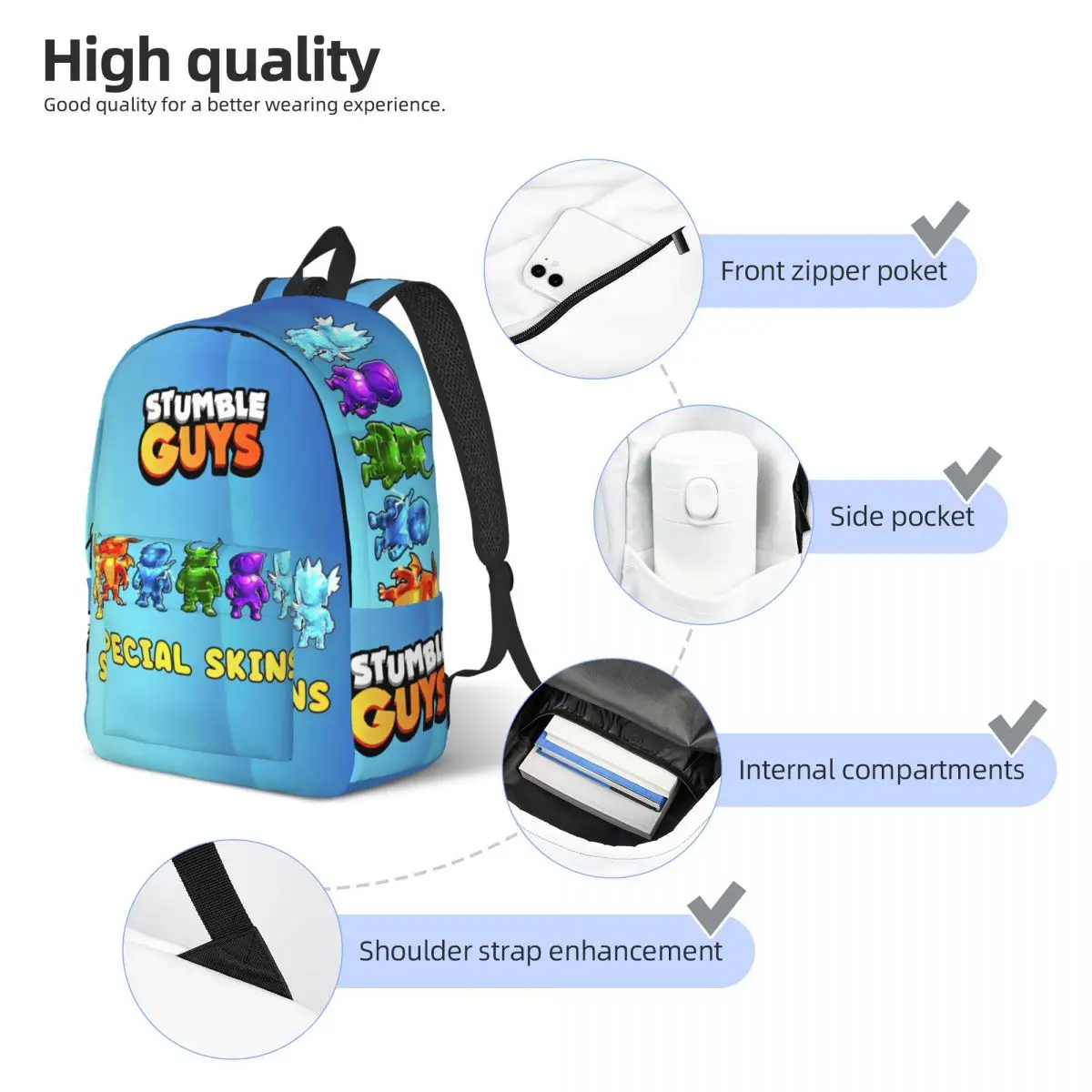 Stumbles Game Funny Guys Cartoon Cool Backpack Sport Student Work Back to School Gift Daypack for Men Women College Shoulder Bag