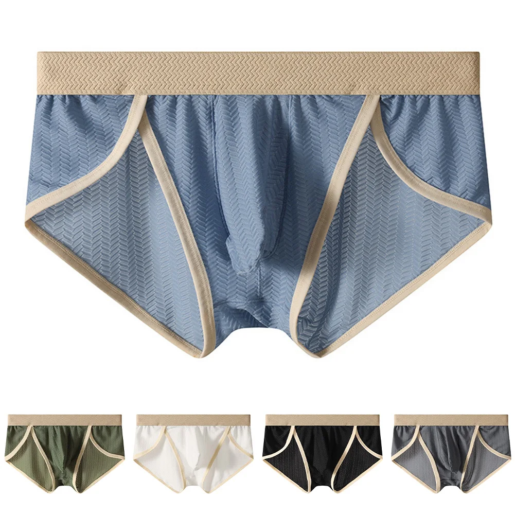 

Soft Shorts Ice Silk Panties Color Matching Design Elastic Waistband High Stretch Fit High Stretch Male Underwear