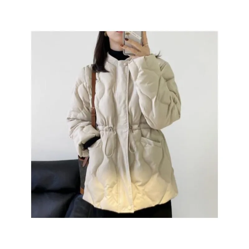 Jaqueta de algodão retrô de cintura cinched feminina, parkas estilo coreano, estilo ocidental, roupas regulares para mulheres, outono, inverno, novo, 20, quase branco