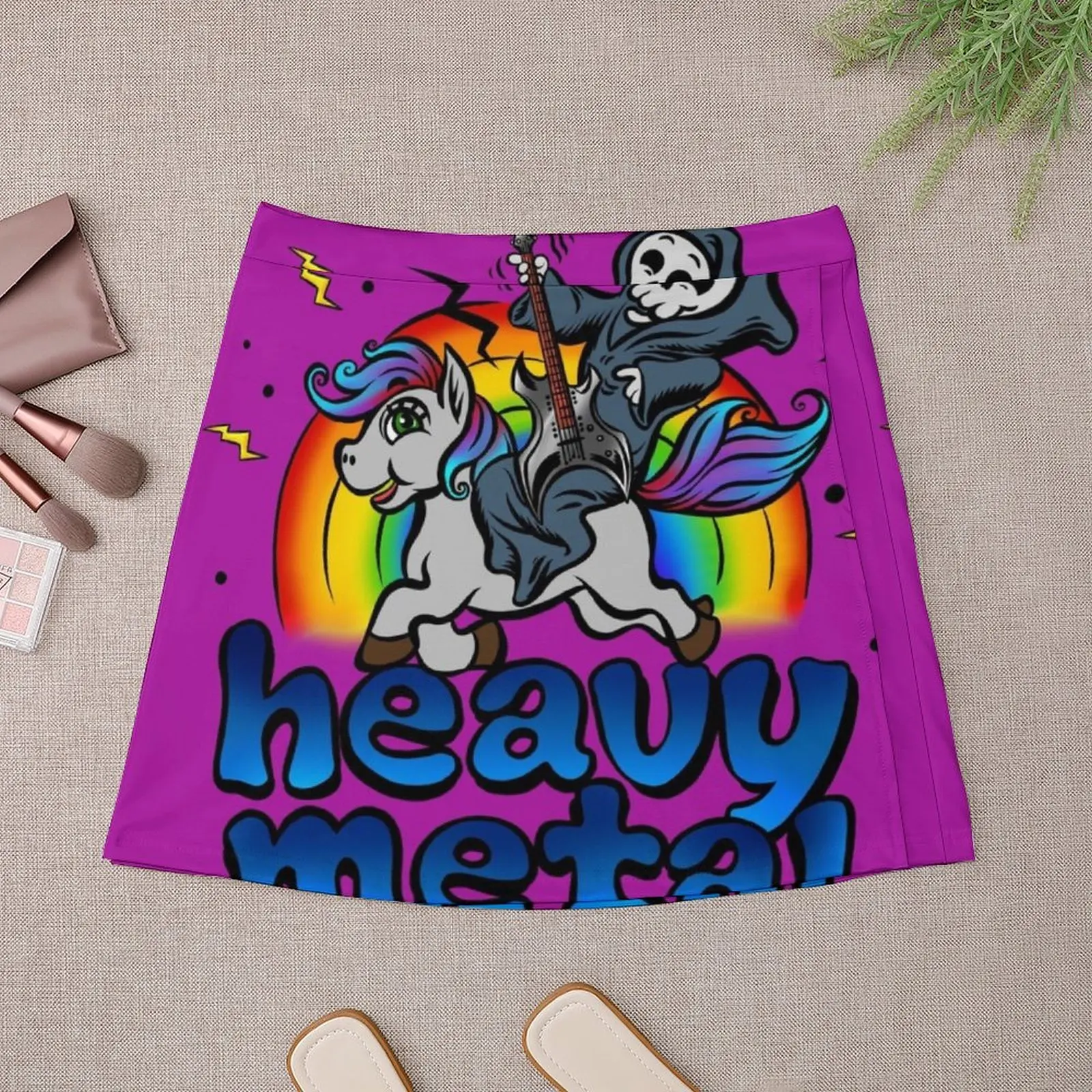 Heavy Metal Music Unicorn Pony Rainbow Pink Fan Mini Skirt Miniskirt woman korean summer clothes Mini Skirt