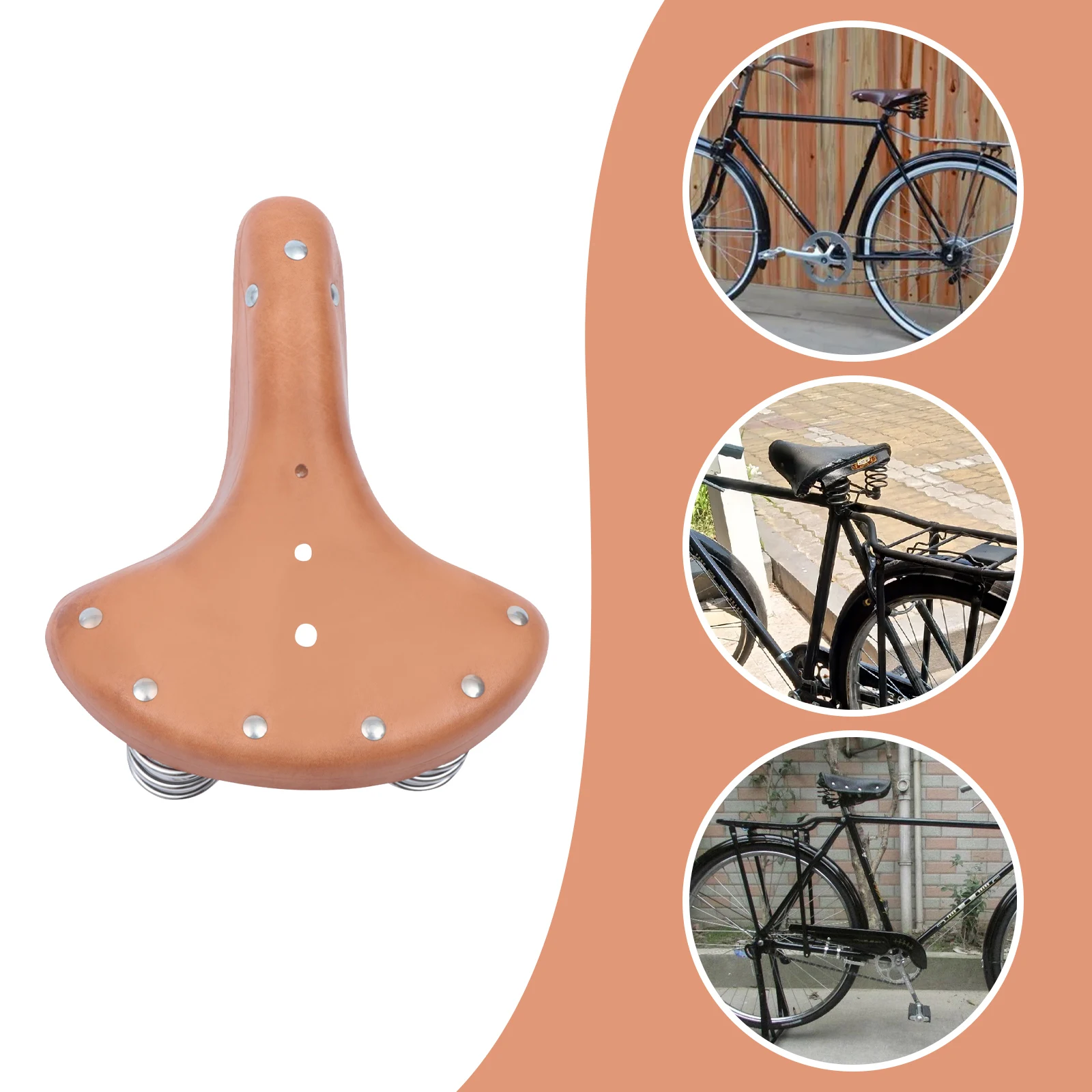 Retro Brown Genuine Leather Bicycle Saddle Bicycle Classic Leather Saddle Spring Saddle with Improved 3 Springs City Bike Saddle