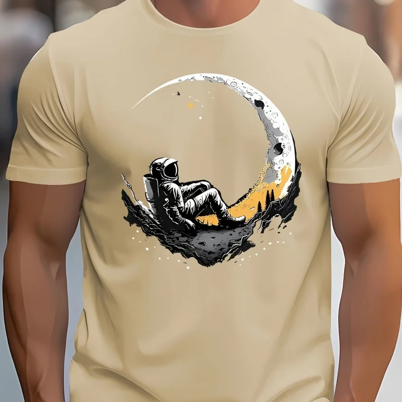 3D Printed Astronaut Moon T Shirt For Men Fun Colorful Pattern Tees Summer O-Neck Short Sleeve Tops Casual Street Loose T-shirts