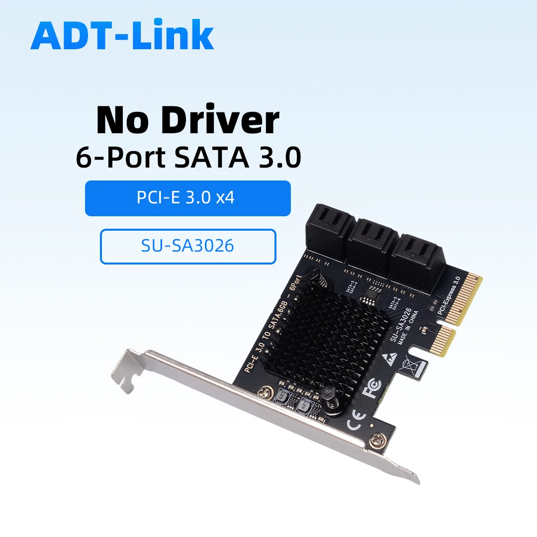 ADT-Link PCIe To SATA 3.0 Expansion Card 6 Port 24 /20/16 /12/8/ Port SSD Solid State Drive Adapter Card x1 x4 x16 Driver-Free