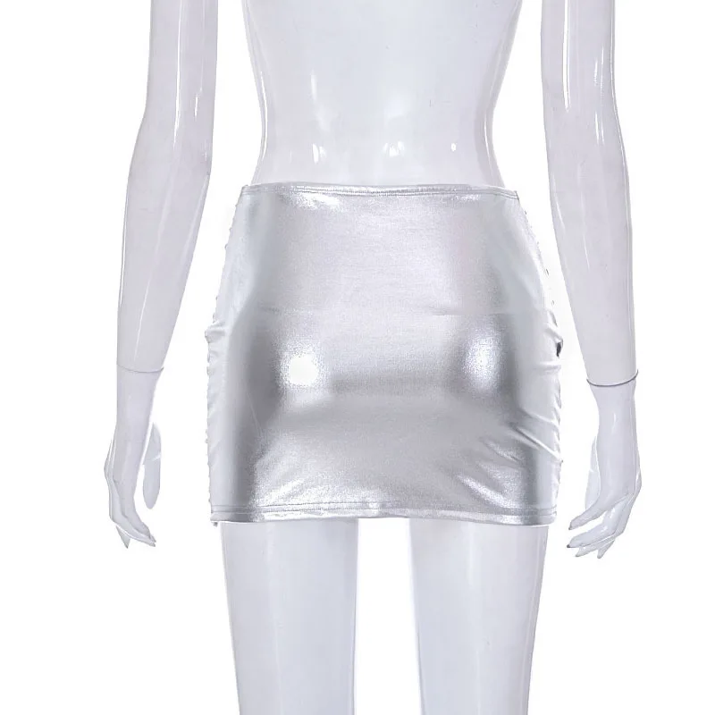 Gonna bianca argento da donna Gonna incrociata in pelle PU Spice Girl Gonna a pieghe Y2k
