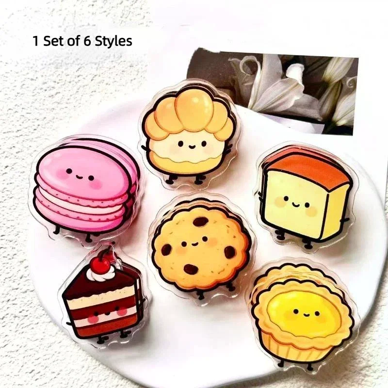 6Pcs/Set Kawaii Cartoon Dessert Acrylic Double-sided Paper Clips Cute Food Pattern Journal Decor Clips Office Stationery