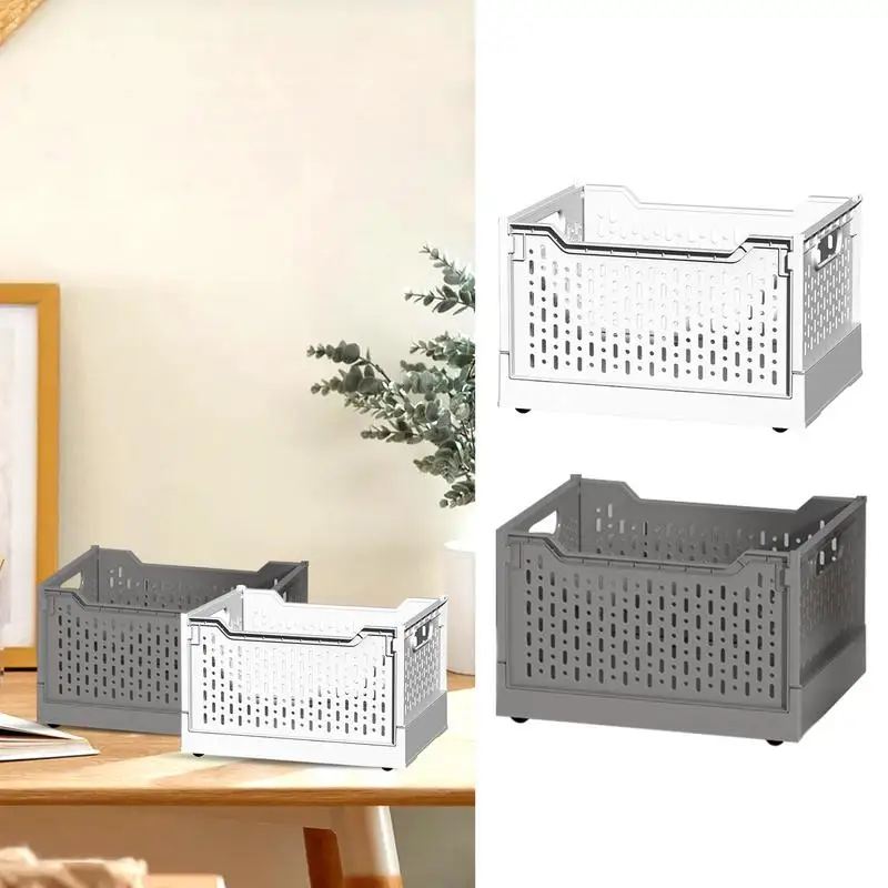 Plastic Foldable Storage Crate Folding Box Basket Stackable Sundries Storage Bin Portable Multi-function Storage Box Organizer