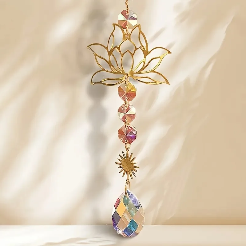 1pc Metal Sun Catcher Hanging Decor for Lotus Sun Prism Crystal Ornament Window Home Decoration Holiday Birthday Gift