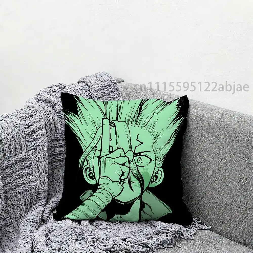 S-Senku  Dr S-Stone Throw Pillow Case 50x50cm DIY Square Pillowcase Square Office Cushion Cover
