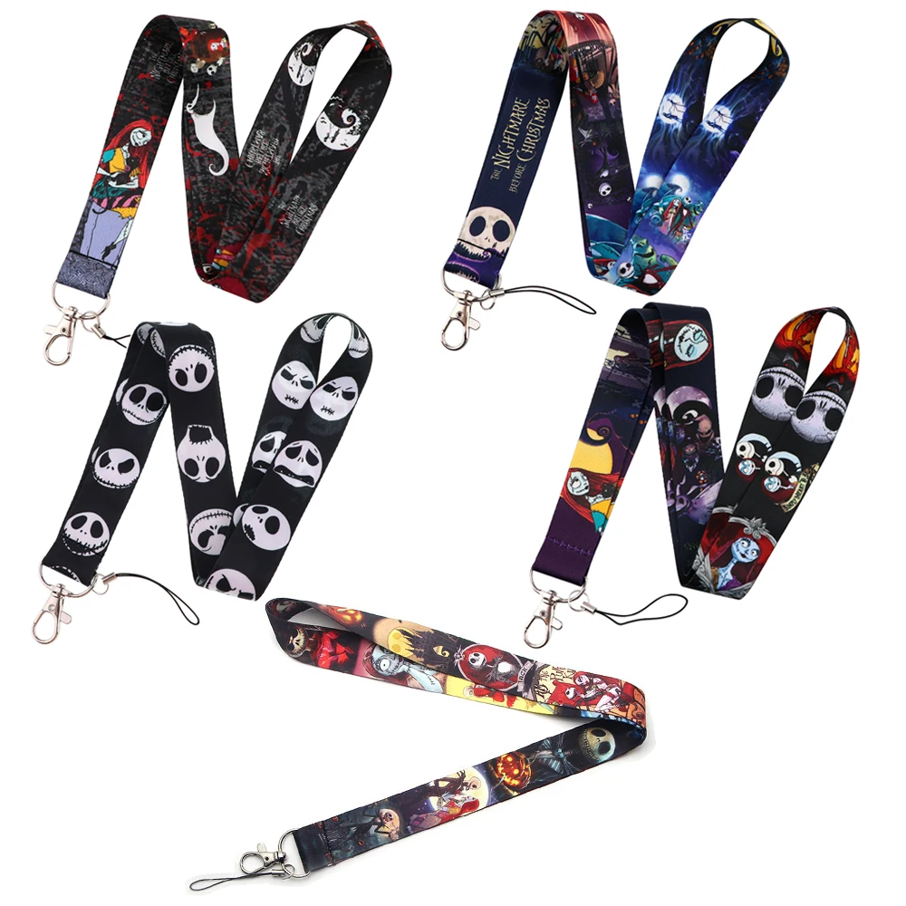 Jack Skellington Keychain Lanyard Nightmare Before Christmas Phone Strap for Keys ID Badge Holder Neck Lariat Halloween Jewelry