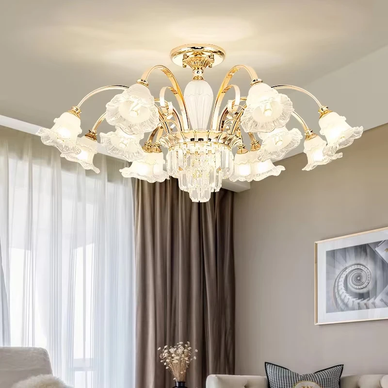 

European Crystal Chandeliers New Living Room Lamp Modern Minimalist Home Atmospheric Net Red Restaurant Ceiling Hanging Lighting
