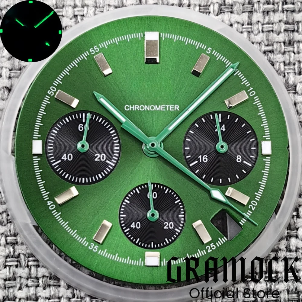 30 مللي متر أزرق ثلجي/بورجوندي أحمر/أسود/أبيض/كورال أخضر كرونوغراف VK63 قرص مع VK63 6 دبوس الأيدي C3 Lume Fit VK63 ملحقات الساعة #4