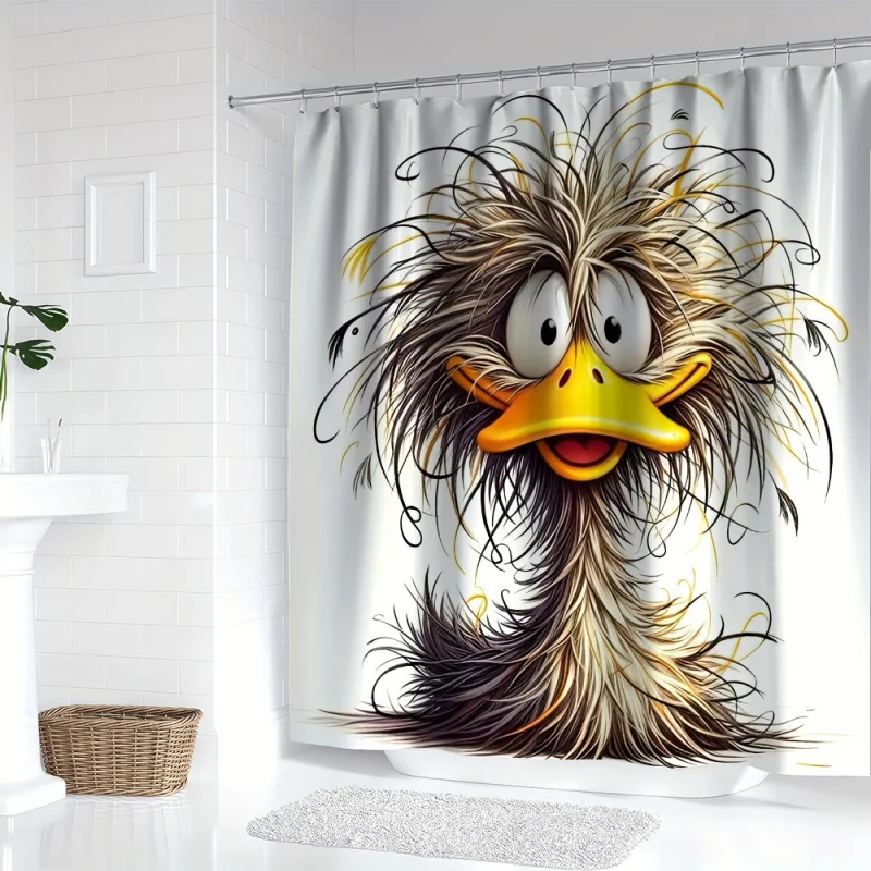 YWJHUI Cute Cartoon Duck Shower Curtain, Polyester Water-Resistant Fabric Knit Weave, Machine Washable with Hooks Included,