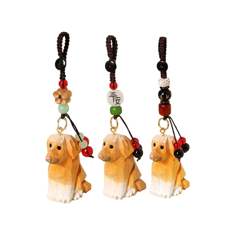 Y1UB Beaded Dog Hanging Pendant Charm with Look Texture, Braided Loop and Metal Rings for Keychains, Bags or Desk Decors