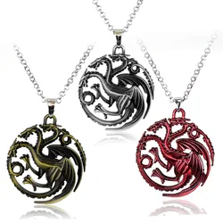 Fire and Blood House Targaryen Dragon Necklace A Song of Ice and Fire Metal Pendant Necklace for Women Men Fans Choker Jewelry