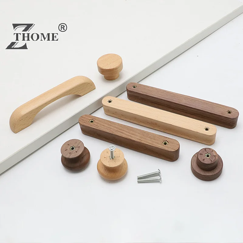 2 Buah Pegangan Furnitur Kayu Alami Lemari Dapur Nordik Pegangan Tarik Lemari dan Laci Kenop Lemari Pakaian Panjang Tarik