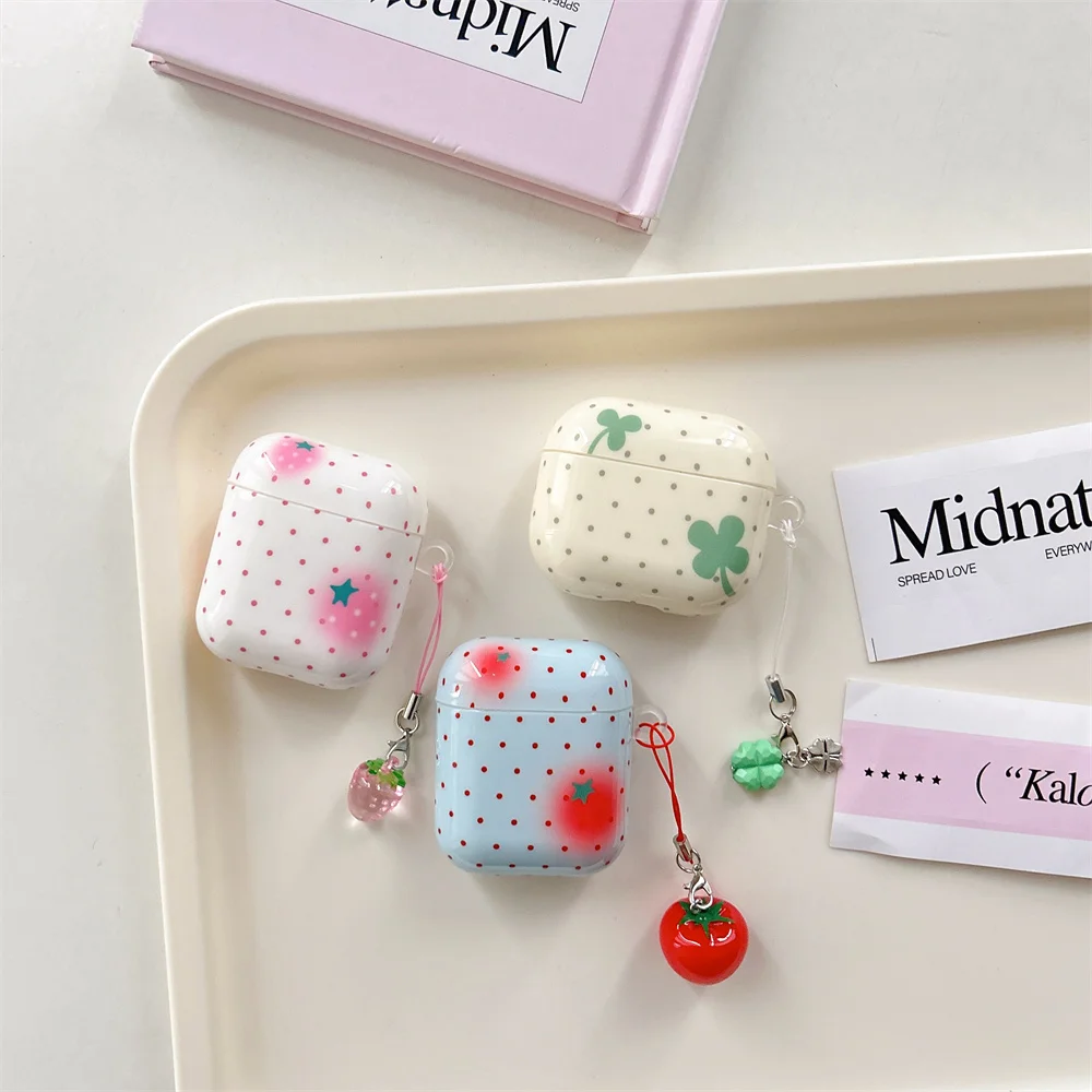 

Korean simple polka dot cute strawberry tomato headphone protective case for Airpods 4 3 2 Pro 2 cover with charm earphone case