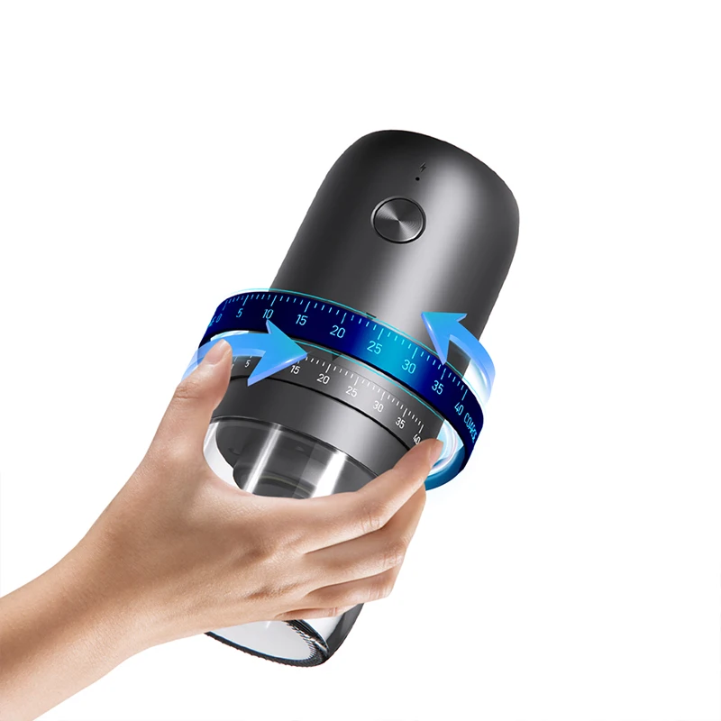 مطحنة القهوة الكهربائية المحمولة القابلة لإعادة الشحن عبر USB، مطحنة القهوة المنزلية القابلة للتعديل مناسبة للتخييم