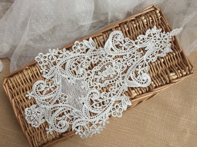 Embroidered Flowers Lace Applique, White Lace Trim, Fabric Craft, Wedding Decoration, High Quality, 2 Pcs