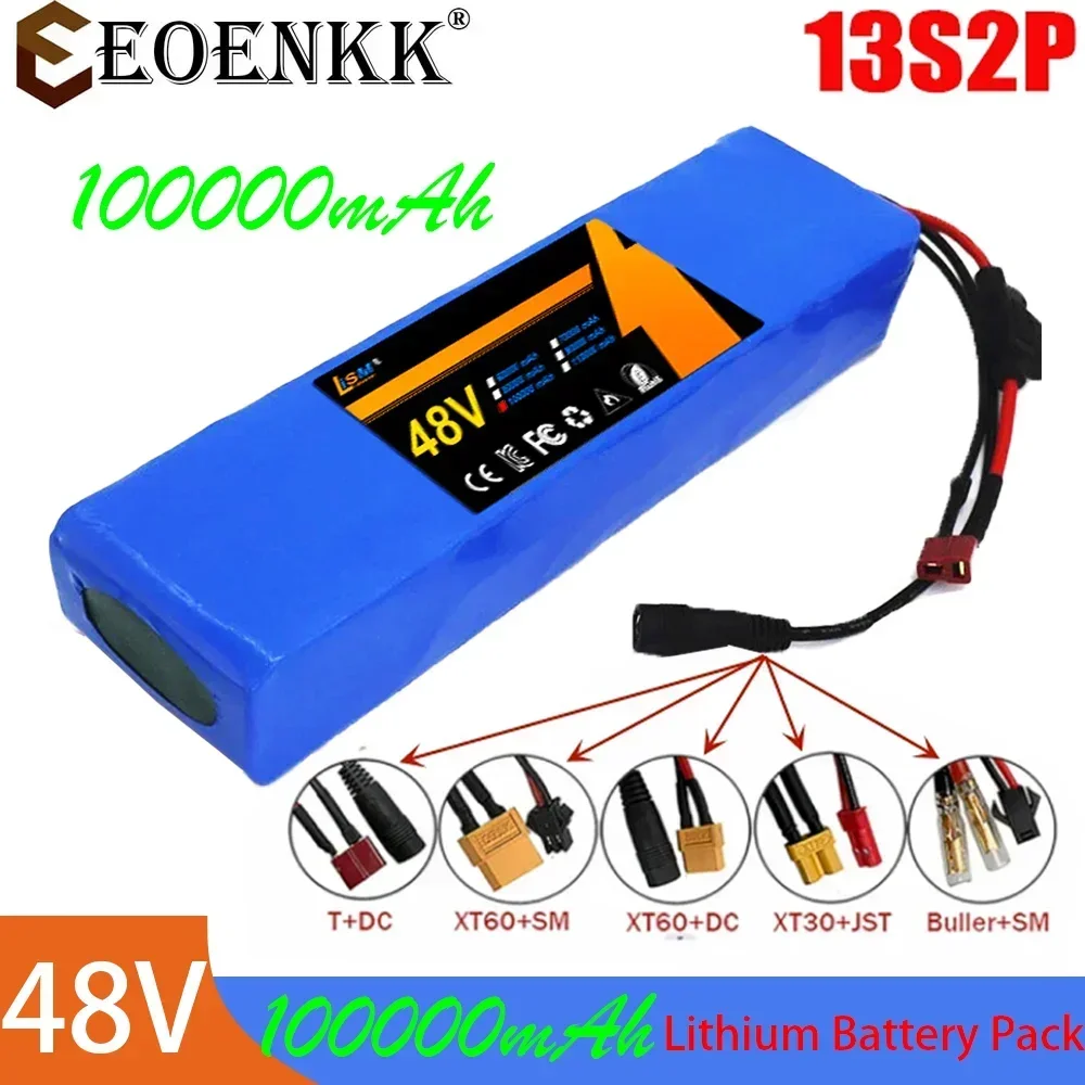 13S2P 48V 100000mAh 100Ah Lithium-ion Battery Pack with 250W 350W 500W 750W 1000W BMS And a complimentary 54.6V charger