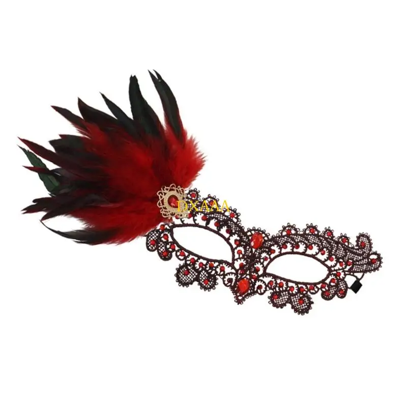 DXAA Maschera Halloween, Maschera Veneziana in Maschera Maschera per Occhi in Pizzo con Piume, Maschera in Maschera a Mezzo