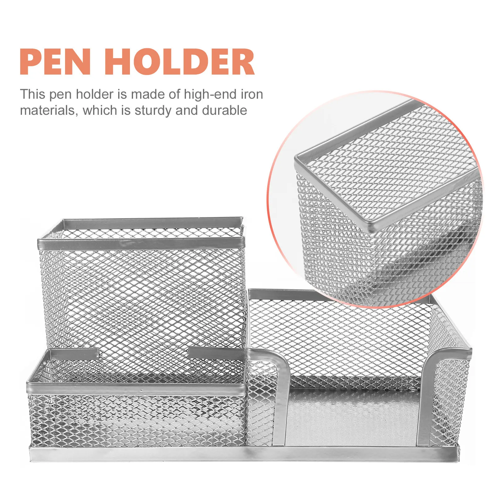 2Pcs Desktop Pen Holder Iron Pencil Organizer Sturdy Wear-Resistant Office Study Room Library Bedroom Decor Simple Grid Design