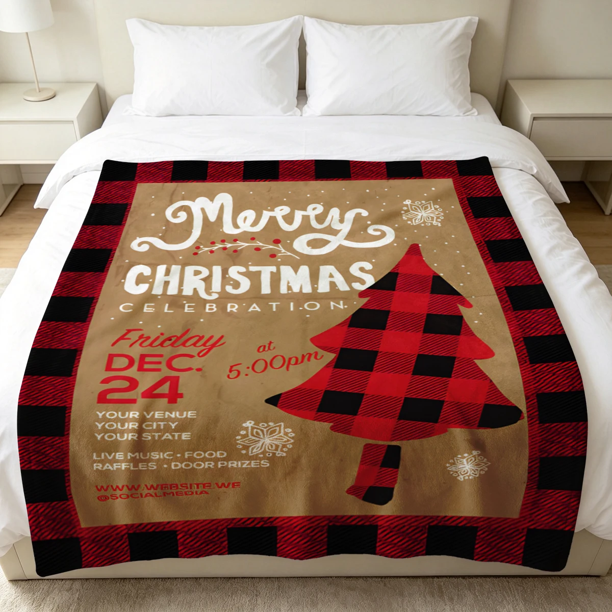 Red Check Christmas Soft Fluffy Flannel Blanket Super Cozy Lightweight Bed Blanket for Halloween Sofa Bed Christmas Decor