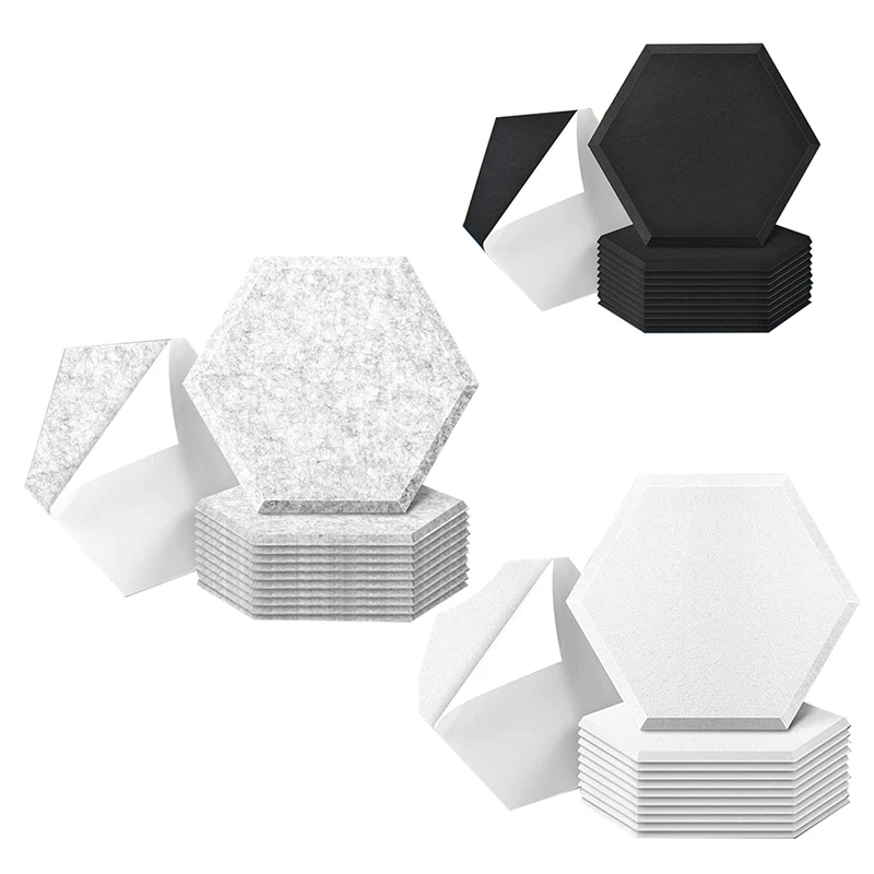 Hot AD-12 Pack Self Adhesive Acoustic Panels, 14 X 12 X 0.4Inch Soundproof Panels, Hexagon Sound Absorbing Panels