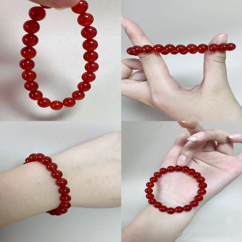 2 Pack Solid Red Imitation Agate Glass Bead Stretch Bracelets, Smooth Round Carnelian Look Elastic Strand Wrist Jewelry, Lucky Red Auspicious Bracelets for Women Men Daily Wedding Spring Festival Holiday Gift