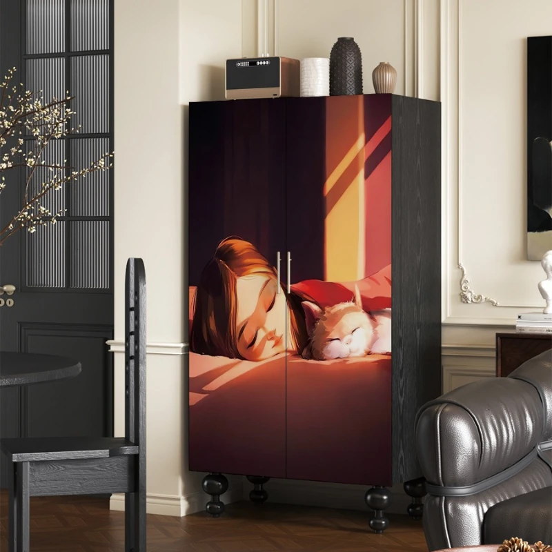 

Solid wood wardrobe, household living room entrance wall storage cabinet, bedroom wardrobe vertical cabinet