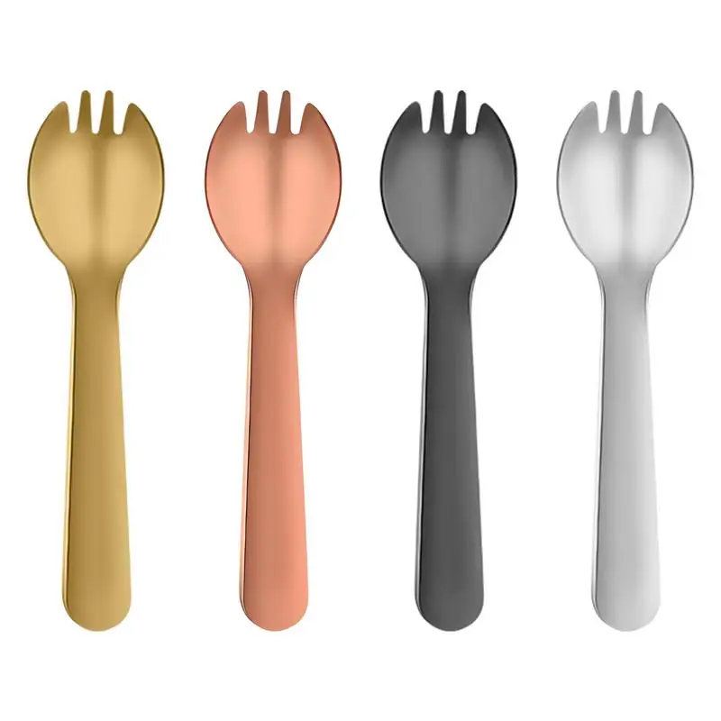 Dessert Spork Stainless Steel Dessert Salad Fork Portable Teaspoons Cake Forks for Yogurt Cake Fruit Ramen Pasta Cutlets