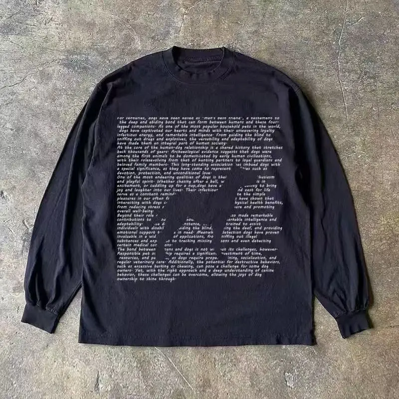 Y2K الجمالية الهيب هوب الشارع الشهير المرأة عادية القوطية الجرونج إلكتروني طباعة كم طويل تي شيرت 2000s أفضل خمر الرجال الملابس #3