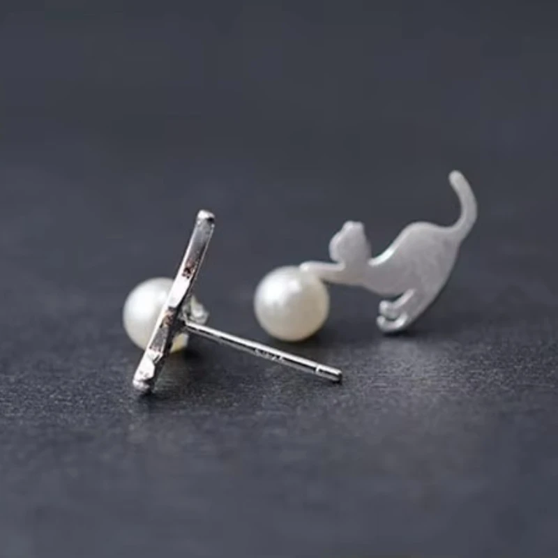 REETI 925 sterling silver Cat perła asymetryczne kolczyki sztyfty dla kobiet elegancka biżuteria ślubna pendientes mujer moda Brincos