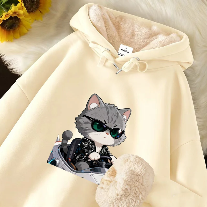 

Толстовка с капюшоном на флисовой подкладке из утолщенного овечьего бархата, теплая верхняя одежда с принтом, молодежная зимняя модная повседневная толстовка из полиэстера