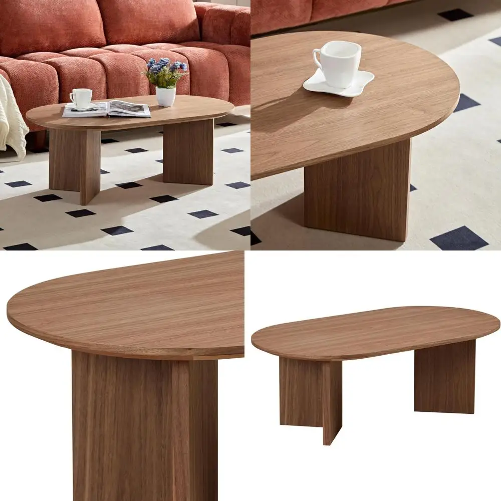 

Modern 39.37 Inch Oval Coffee Table - Sturdy MDF Living Room Center Table with Pedestal for Apartments