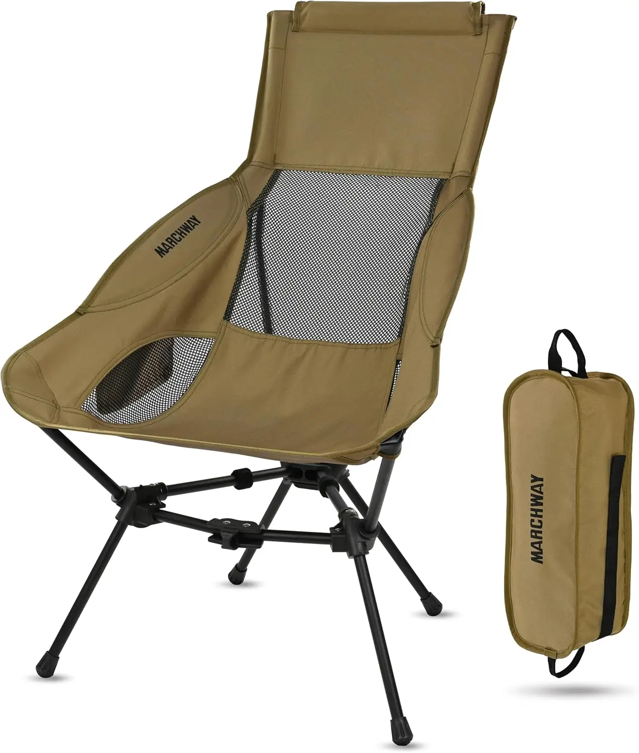 

Lightweight Folding High Back Camping Chair with Head Support, Stable Portable Compact for Outdoor Camp, Travel, Beach, Picnic,