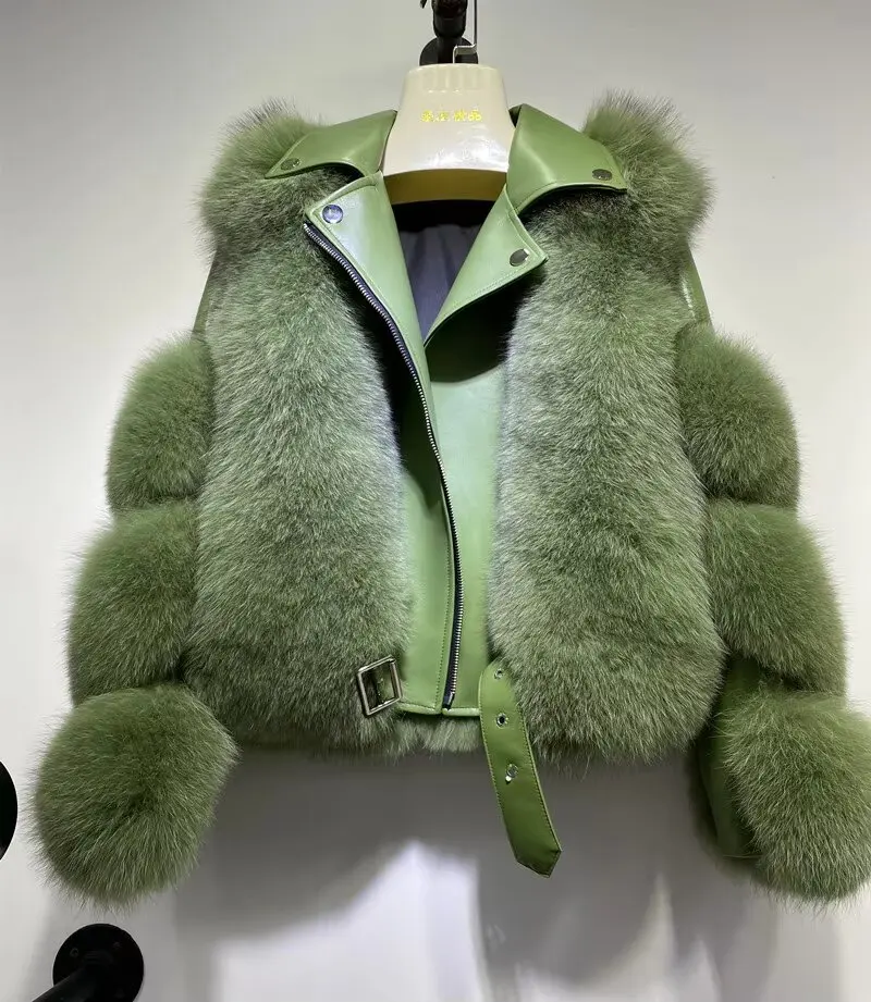 

Hot sales New Luxury Women Autumn Winter Real Fox Fur Coats With Genuine Sheepskin Leather Jacket Natural Fox Fur Outwear