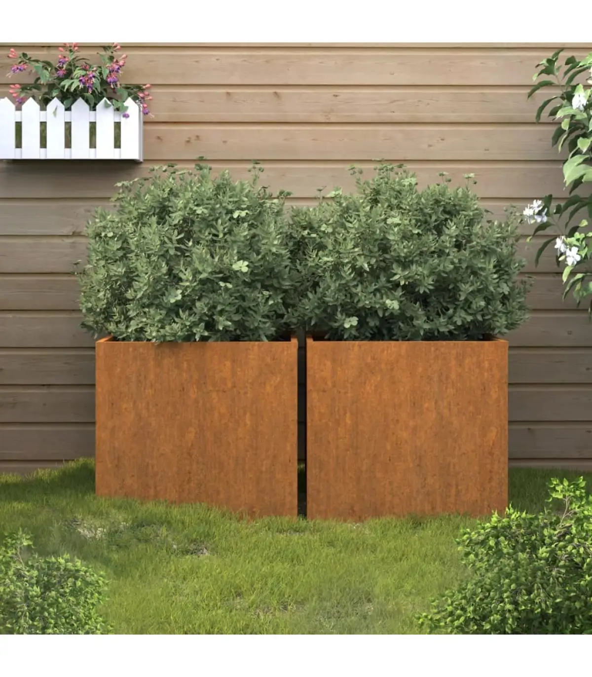 Planters and planters 2 units steel corten Gray 32x30x29 cm