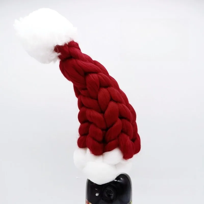 Sombrero de Navidad tejido a mano, botella de vino tinto súper grueso, estilo árbol de Navidad, sombrero decorativo, tendencia de moda 2025