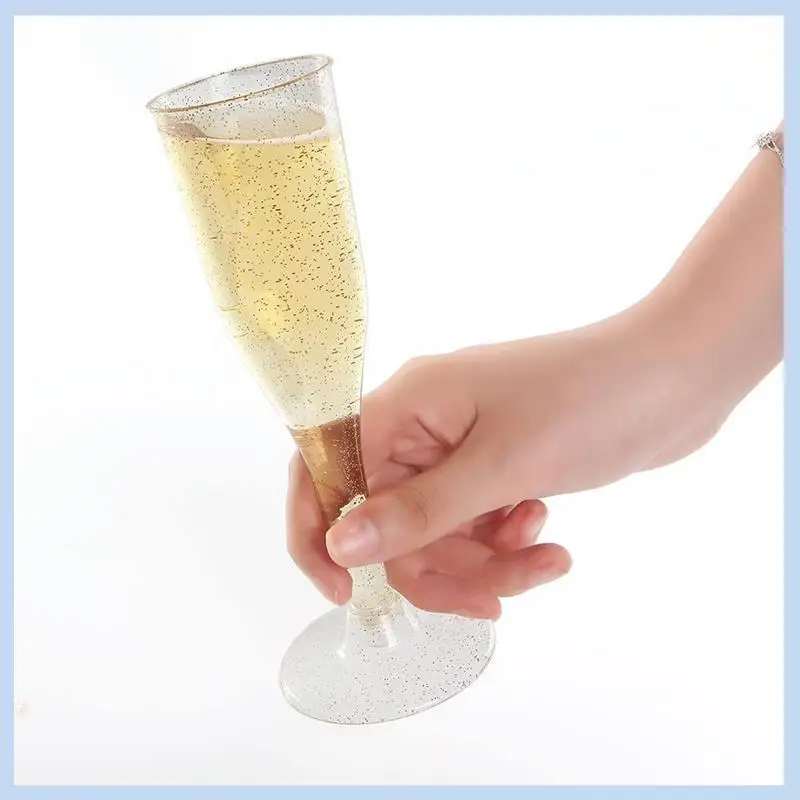 

AS63-Plastic Champagne Flutes Wine Glasses Gold Glitter Champagne Glasses For Parties