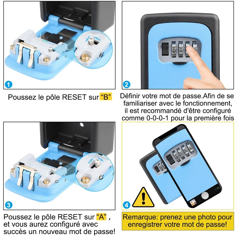 Coffre-fort à clés étanche pour l'extérieur, coffre-fort de stockage avec code à 4 chiffres, pour la maison, le garage et l'école