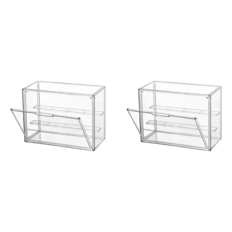 BAAU 2X Clear Acrylic Display Case 3 Tier Display Shelf, Stackable Protection Showcase With Magnetic Door For Action Figures