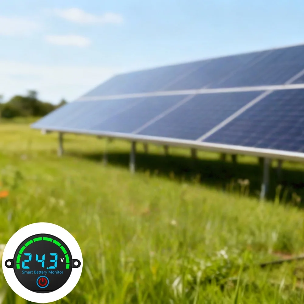 مؤشر مستوى البطارية LED العالمي مع وظيفة ذاكرة انقطاع التيار الكهربائي، شاشة جهد تيار مستمر 7-55 فولت لبطارية حمض الليثيوم