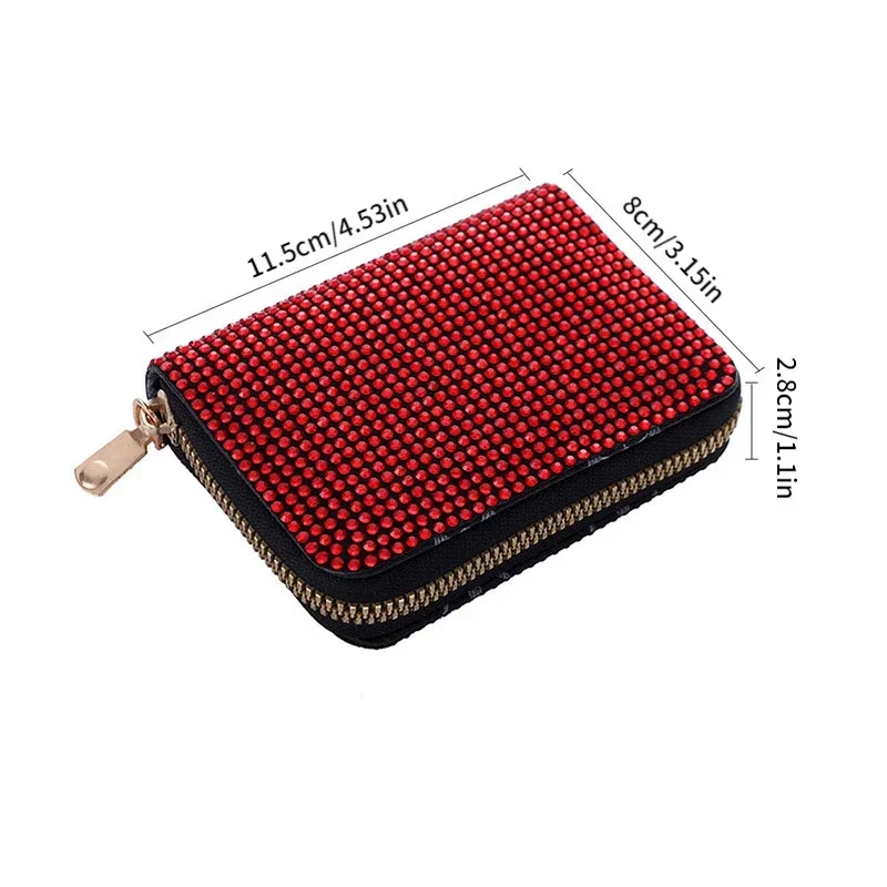 Rhinestone Coin Purse Zipper Wallet Women Short Mini Card Holder Luxury Badge Holder Large Capacity Multi-Card ID Holder