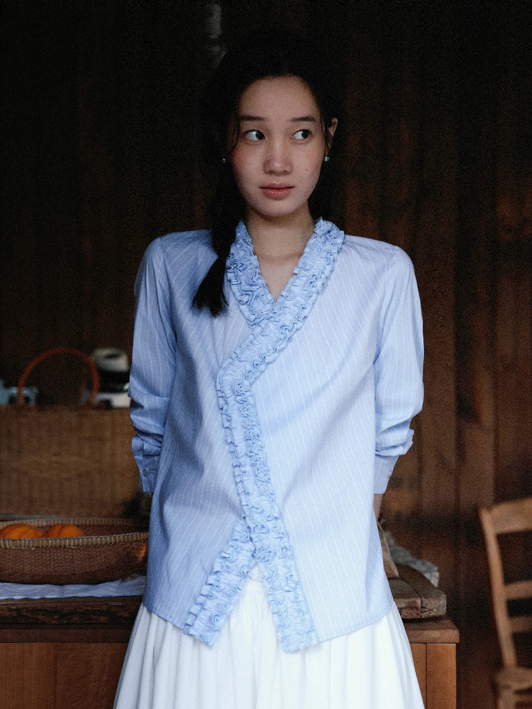 

MUNNSRUIXI French Sle Cotton Striped irt Wooden Design V-Ne Long Sve Women's Cardigan Breathable Skin-Friendly