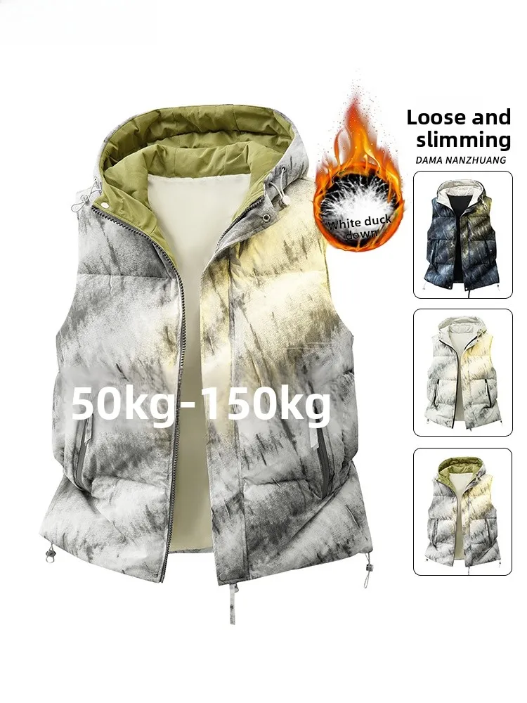 

plus Size Men's down Vest Winter New American Dyed Thi Warm Loose Hooded oulder Pad Faion Urban Sle Polyester Fiber