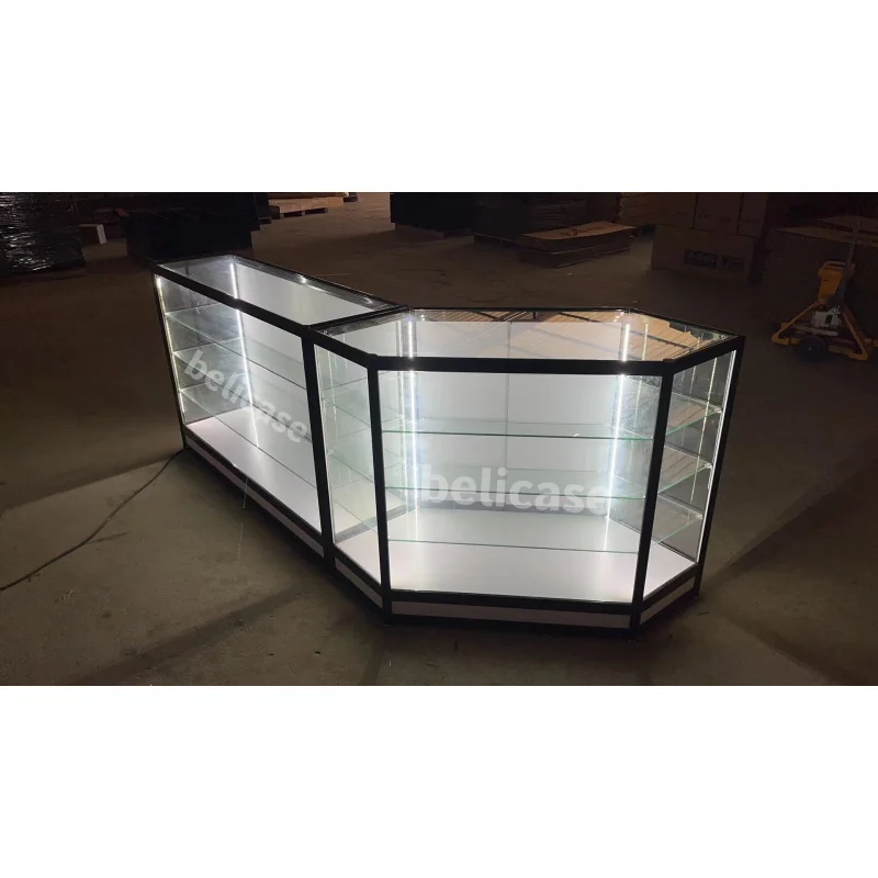 2025 حسب الطلب. رخيصة بوتيك مجوهرات ووتش متجر الأثاث خزانة زجاجية مع أضواء LED متجر الدخان إطار من الألومنيوم الزاوية الزجاجية