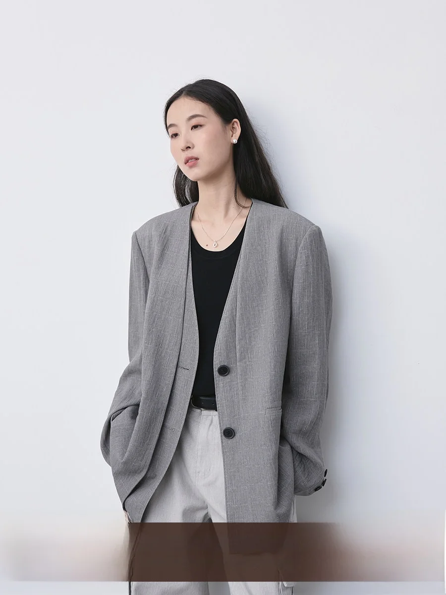 

Ele Double-Breasted oulder-Line Women's Suit Jaet CAREMIND High nce Design Casual Chic Busin Wear