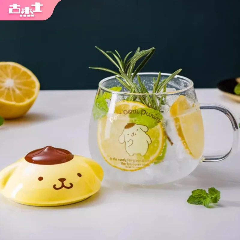 Für Sanrio Glasbecher Cartoon My Melody Kaffeetasse mit 3D-Deckel Hitzebeständige Wasserbecher aus Borosilikatglas Bürotrinkgeschirr
