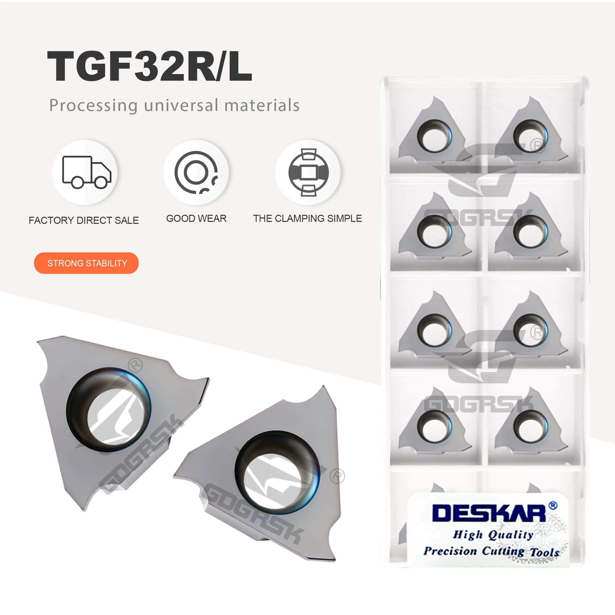 

TGF32R/L090-300 LDA Сменные пластины для токарных станков, пружинные, для нарезания канавок, TGF32R/L, вертикальные, для неглубоких канавок, универсальные, для различных материалов
