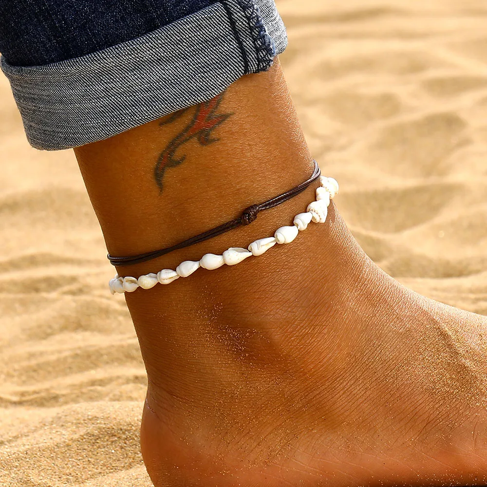 FNIO Shell Anklets for Women 2023 New Foot Jewelry Summer Beach Barefoot Bracelet Ankle on Leg Female Boho Accessories